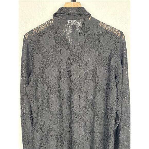 Chico's Black Lace Button Up Tunic Women's Large Collared Top Goth Witchy Sheer - Picture 6 of 10